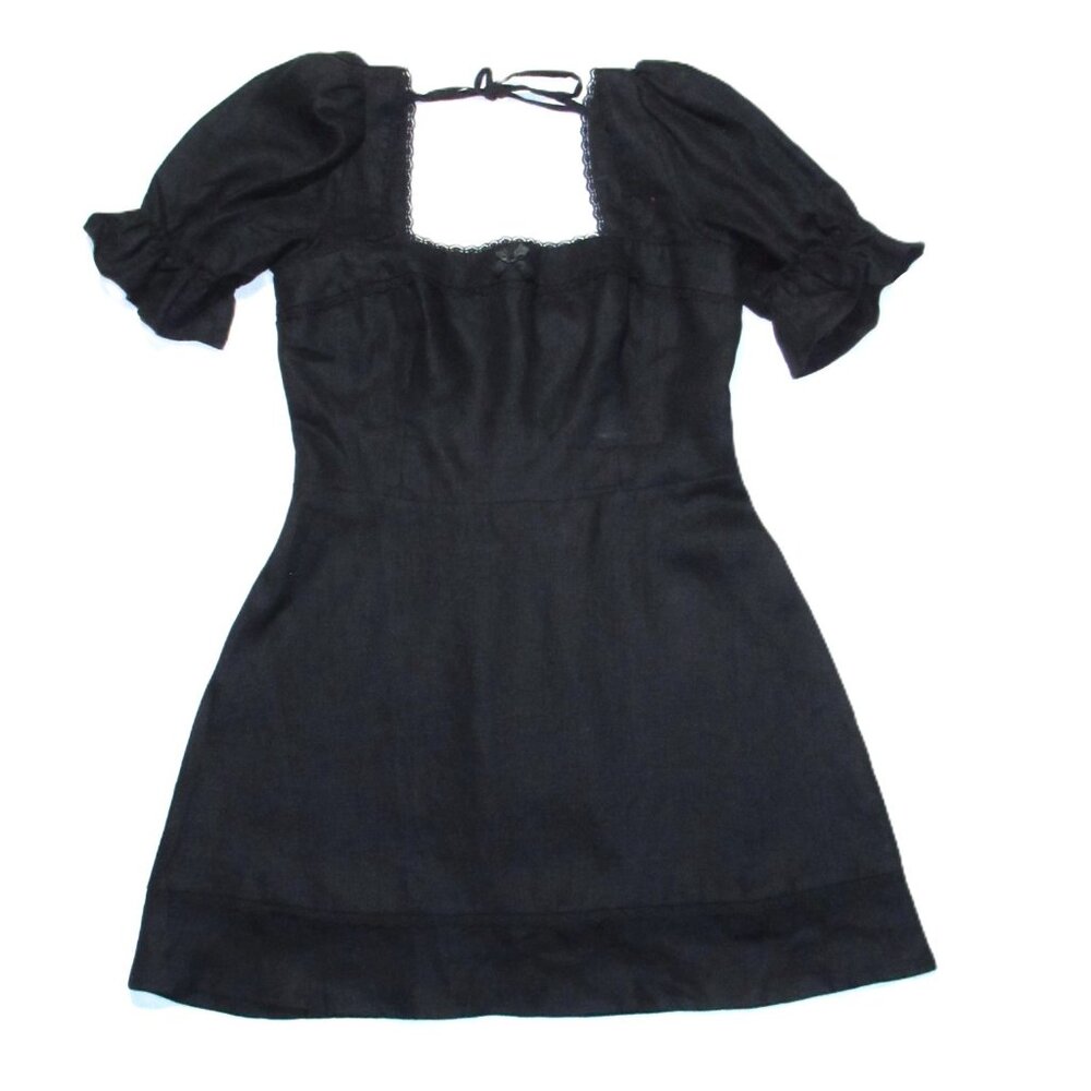 NWT Reformation Evianna in Black Linen Lace Trim Tie Back Mini Dress 10 $248 - Picture 6 of 11